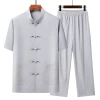 Moda nacional algodón lino estilo chino tang traje casual ropa de hombre verano medio viejo estilo étnico manga corta abuelo daddy slim Application Scenario